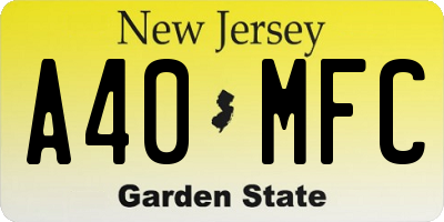 NJ license plate A40MFC