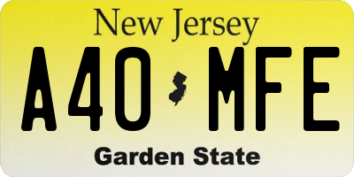 NJ license plate A40MFE