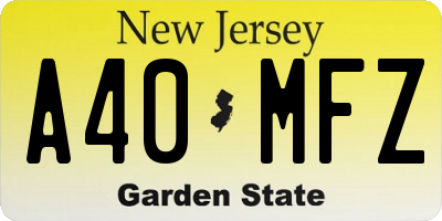 NJ license plate A40MFZ