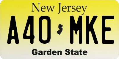 NJ license plate A40MKE