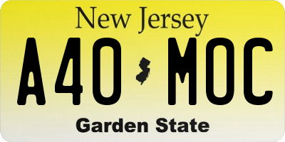 NJ license plate A40MOC