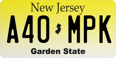 NJ license plate A40MPK