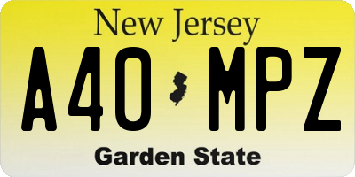 NJ license plate A40MPZ