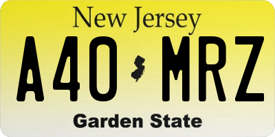 NJ license plate A40MRZ