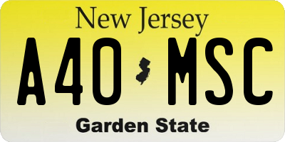 NJ license plate A40MSC