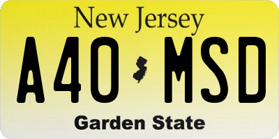 NJ license plate A40MSD