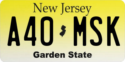 NJ license plate A40MSK