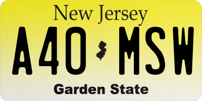 NJ license plate A40MSW