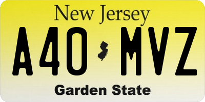 NJ license plate A40MVZ