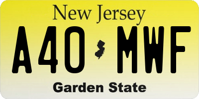 NJ license plate A40MWF