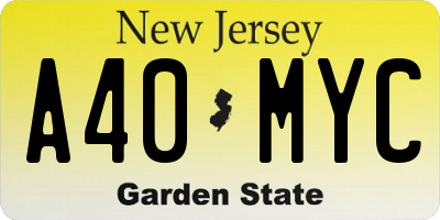 NJ license plate A40MYC