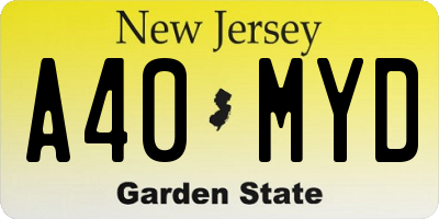 NJ license plate A40MYD