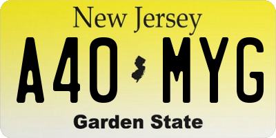 NJ license plate A40MYG
