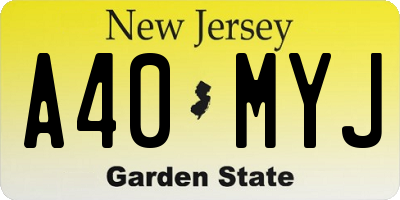NJ license plate A40MYJ