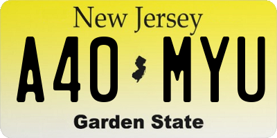 NJ license plate A40MYU