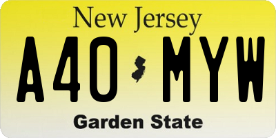 NJ license plate A40MYW