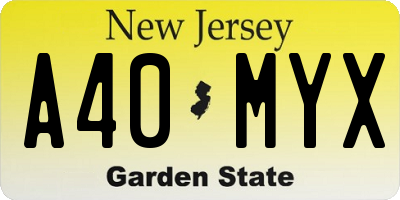 NJ license plate A40MYX