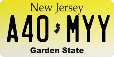 NJ license plate A40MYY