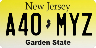 NJ license plate A40MYZ