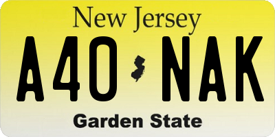 NJ license plate A40NAK