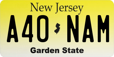 NJ license plate A40NAM