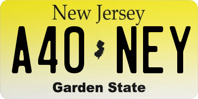 NJ license plate A40NEY