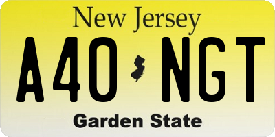 NJ license plate A40NGT