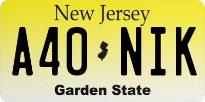 NJ license plate A40NIK