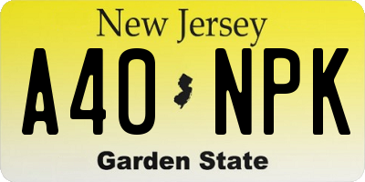 NJ license plate A40NPK