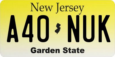 NJ license plate A40NUK