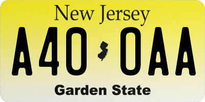 NJ license plate A40OAA
