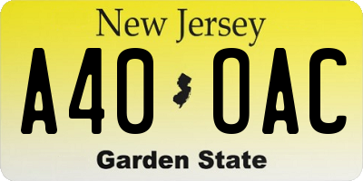 NJ license plate A40OAC