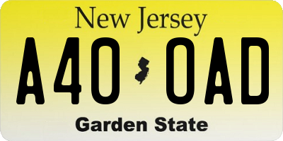 NJ license plate A40OAD