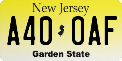 NJ license plate A40OAF