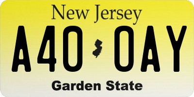 NJ license plate A40OAY