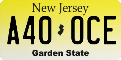 NJ license plate A40OCE