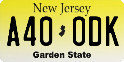 NJ license plate A40ODK