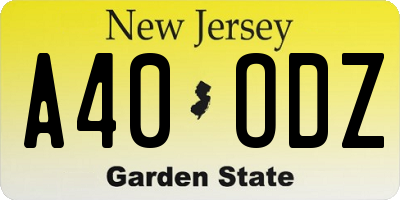 NJ license plate A40ODZ