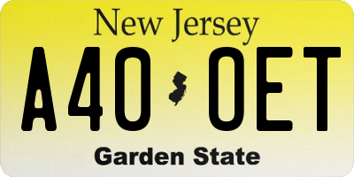 NJ license plate A40OET