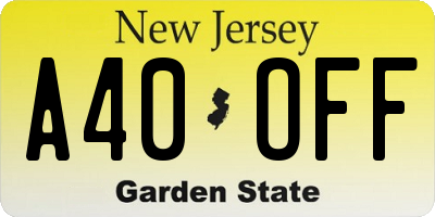 NJ license plate A40OFF