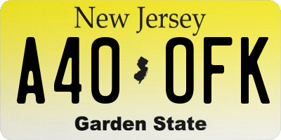 NJ license plate A40OFK
