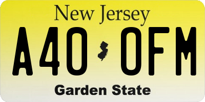NJ license plate A40OFM