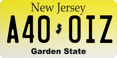 NJ license plate A40OIZ