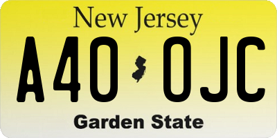 NJ license plate A40OJC