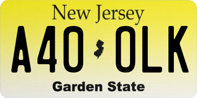 NJ license plate A40OLK