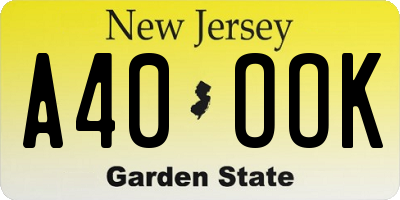 NJ license plate A40OOK