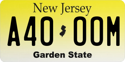 NJ license plate A40OOM