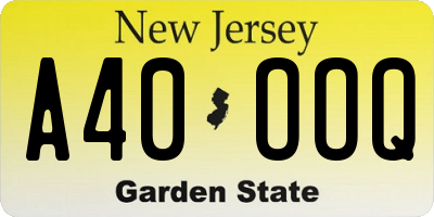 NJ license plate A40OOQ