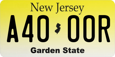 NJ license plate A40OOR