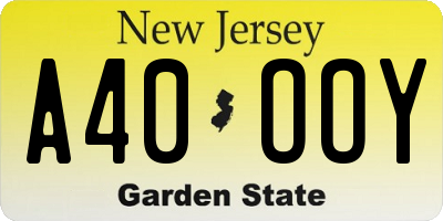 NJ license plate A40OOY